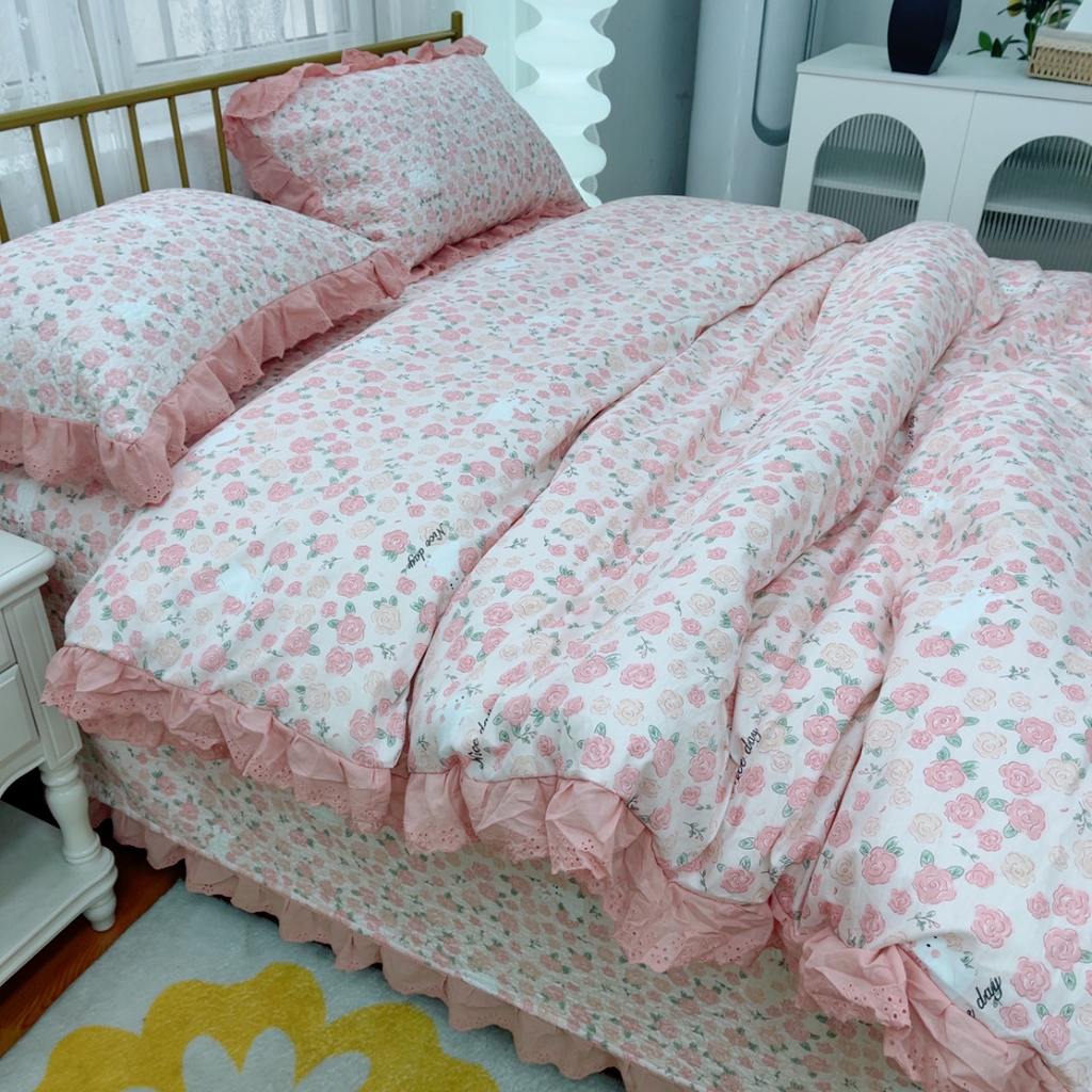 91家纺网 家纺一手货源 找家纺 暖居 2025春夏款高温砂洗棉花床盖三件套被套四件套同款纯棉夏被空调被四季 爱情故事