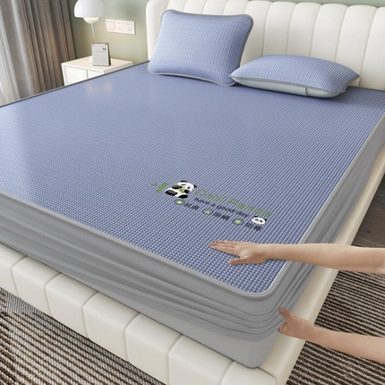 福来临家纺 2025新款清凉抗菌冰丝床席床笠-熊猫 熊猫-蓝-床笠款