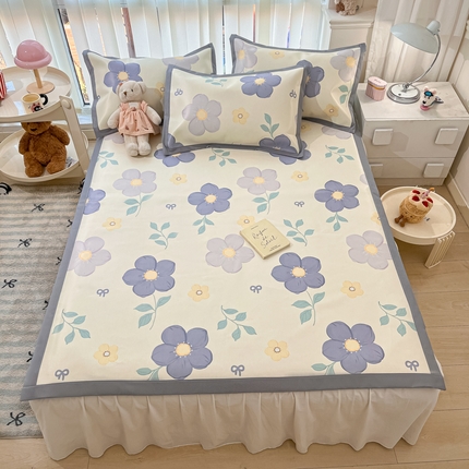 川悦生活 2025新款600D立体宽边冰丝印花凉席 香芋花花