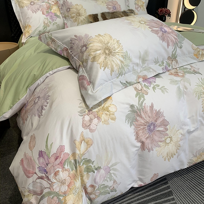 91家纺网 家纺一手货源 找家纺 莱豫家纺 2025新款50支长绒棉数码印花四件套 繁花