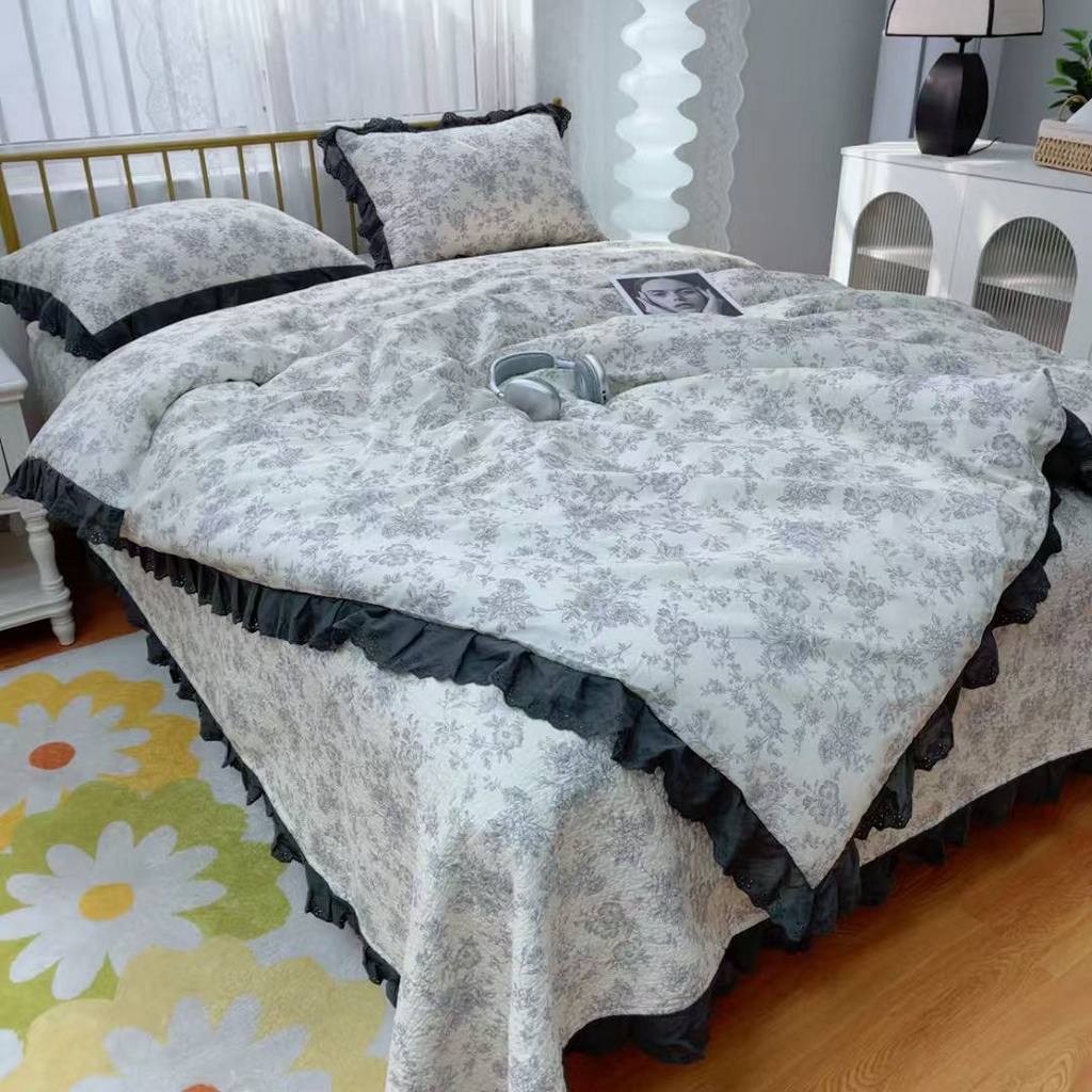 91家纺网 家纺一手货源 找家纺 暖居 2025春夏款高温砂洗棉花床盖三件套被套四件套同款纯棉夏被空调被四季 白山茶