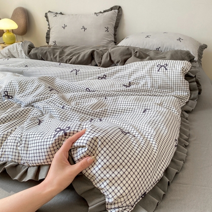 91家纺网 家纺一手货源 找家纺 （总）欧尚 2025新款针织棉双层纱四件套