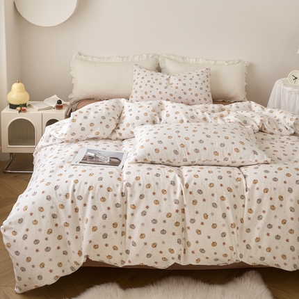 91家纺网 家纺一手货源 找家纺 （总）嘉汀兰家居 2025新款圆角花边款全棉纯棉A类母婴级有氧全棉双层纱亲肤全棉小清新印花四件套