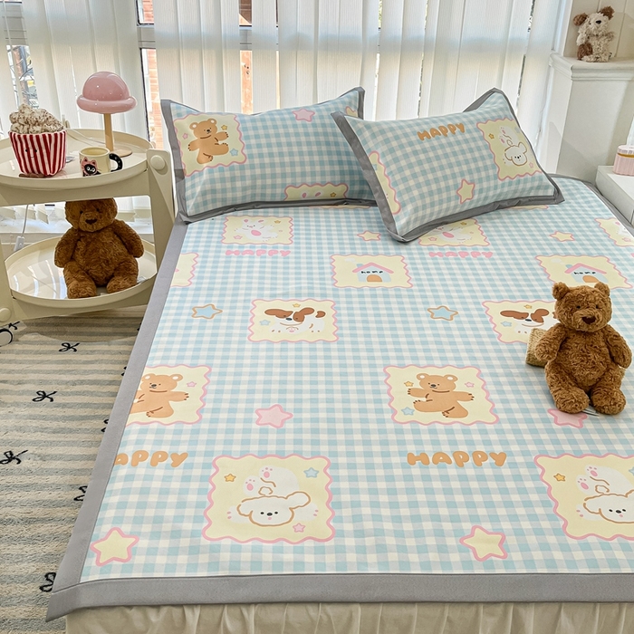 91家纺网 家纺一手货源 找家纺 川悦生活 2025新款600D立体宽边冰丝印花凉席 趣味Party