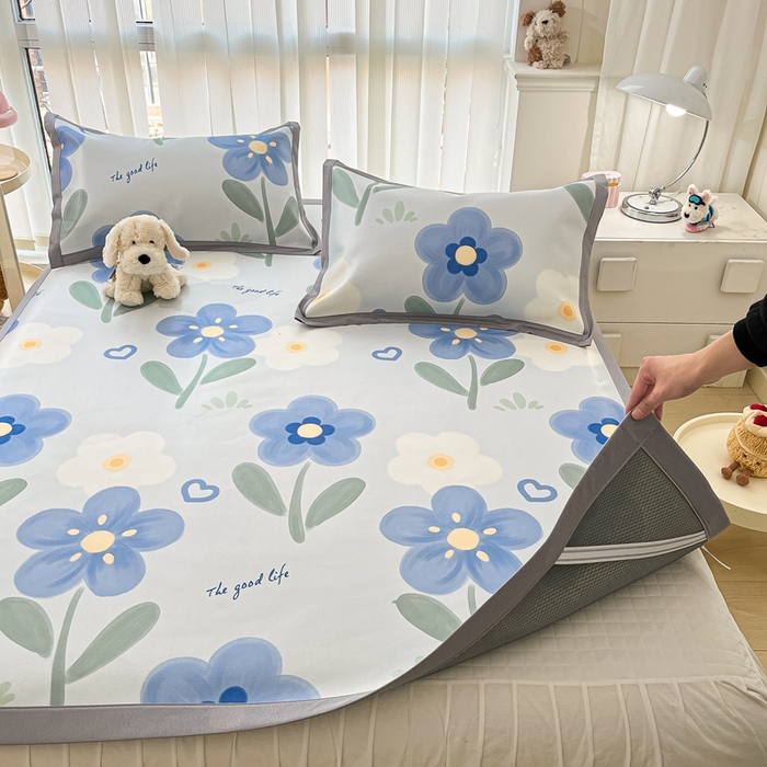 91家纺网 家纺一手货源 找家纺 川悦生活 2025新款600D立体宽边冰丝印花凉席 南风夏余