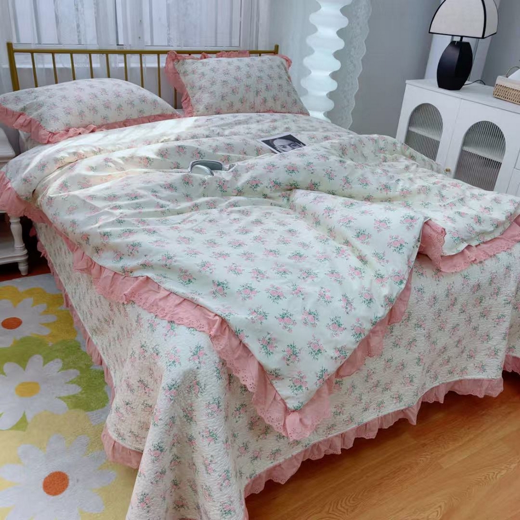 91家纺网 家纺一手货源 找家纺 暖居 2025春夏款高温砂洗棉花床盖三件套被套四件套同款纯棉夏被空调被四季 茉莉