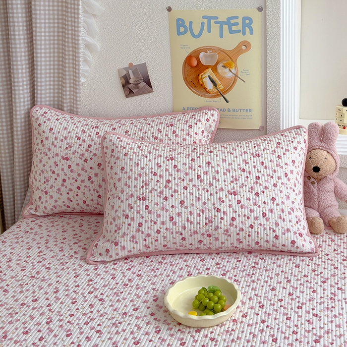 91家纺网 家纺一手货源 找家纺 赫梵茜 2025新款有氧针织双层纱单床盖床盖三件套床盖四件套 花语-粉