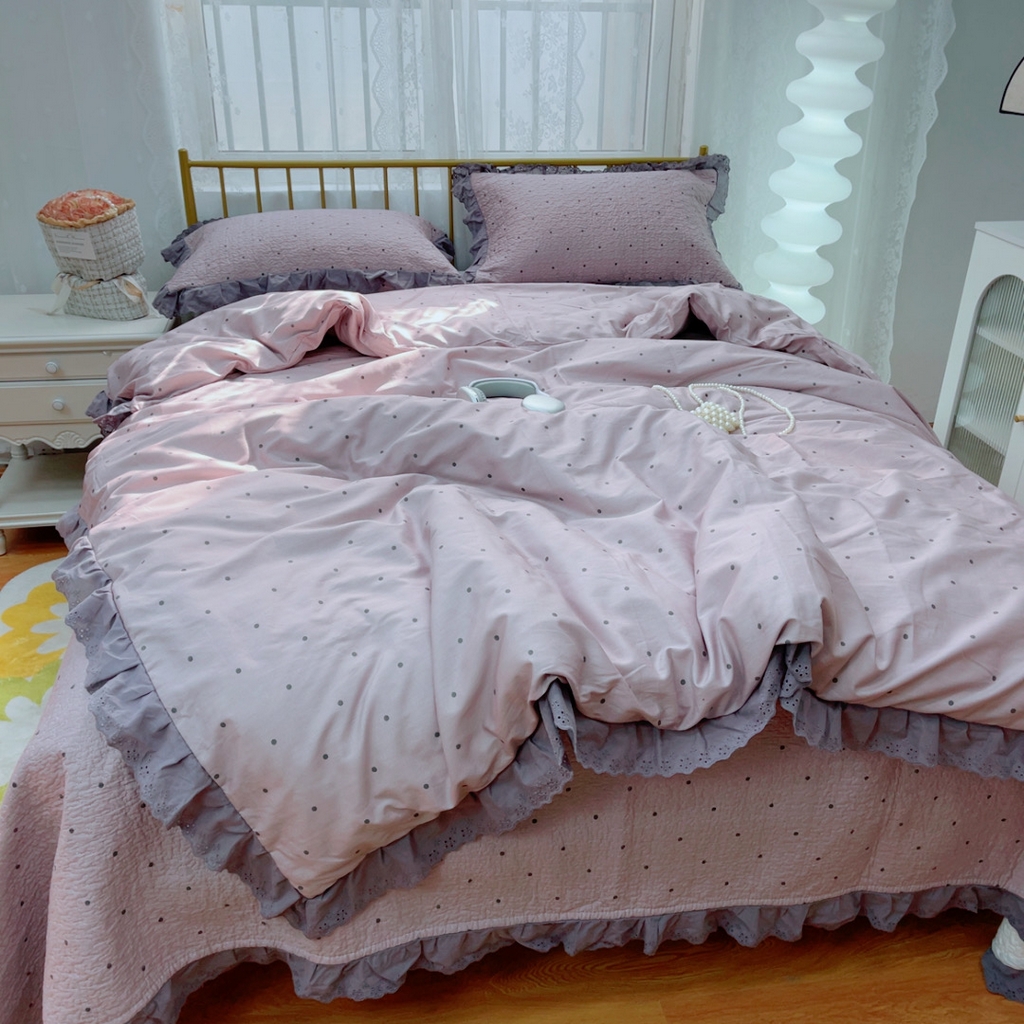 91家纺网 家纺一手货源 找家纺 暖居 2025春夏款高温砂洗棉花床盖三件套被套四件套同款纯棉夏被空调被四季 芋泥波波紫