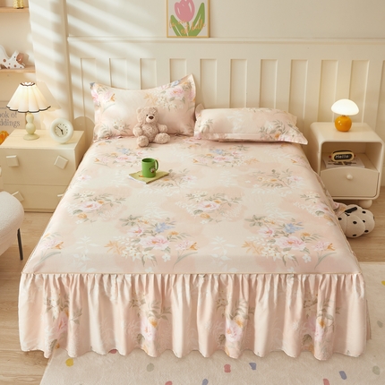 名优家纺 2025新款A类13070全棉纯棉韩版印花床裙 熙悦-黄