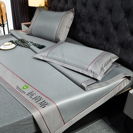 小牛席业 2025新款A加厚款-可机洗抗菌提花冰丝席凉席藤席冰藤席冰丝席竹席草席空调席乳胶席豆豆席 抗菌席-色织灰色