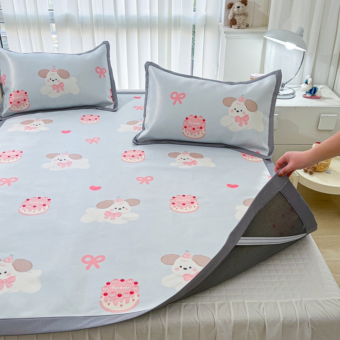 91家纺网 家纺一手货源 找家纺 川悦生活 2025新款600D立体宽边冰丝印花凉席 生日小狗