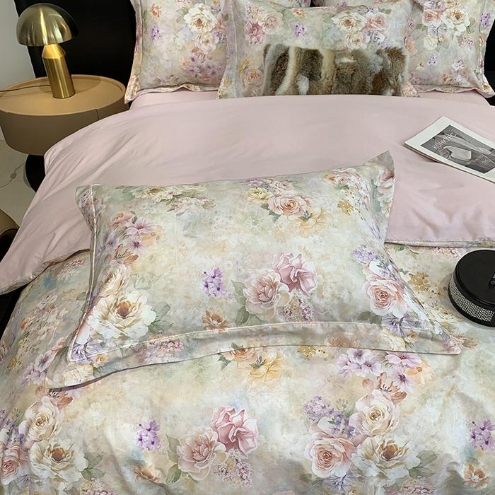 91家纺网 家纺一手货源 找家纺 莱豫家纺 2025新款50支长绒棉数码印花四件套 碧澜