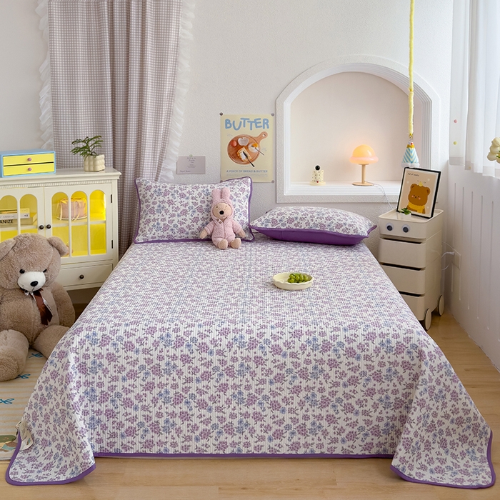 91家纺网 家纺一手货源 找家纺 赫梵茜 2025新款有氧针织双层纱单床盖床盖三件套床盖四件套 紫藤花开