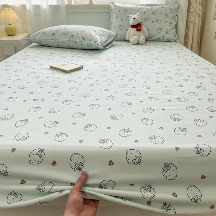 91家纺网 家纺一手货源 找家纺 新印象2025新款直角纯棉老粗布套件 床笠款 老粗布-草莓蓝 (