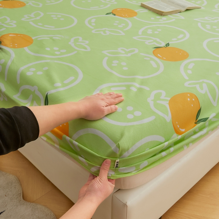 91家纺网 家纺一手货源 找家纺 棉乐町家居 2025新款锦柔老粗布印花床笠 气泡橙