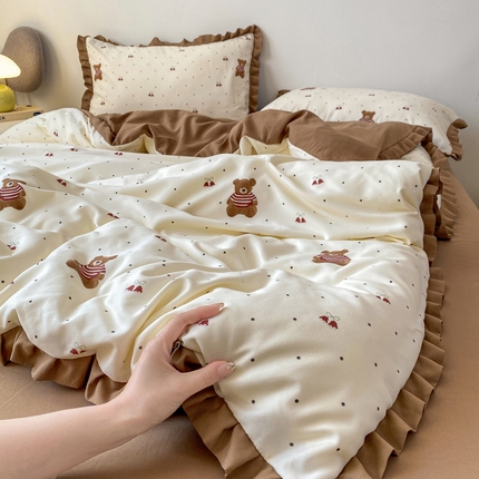 91家纺网 家纺一手货源 找家纺 （总）欧尚 2025新款针织棉双层纱四件套