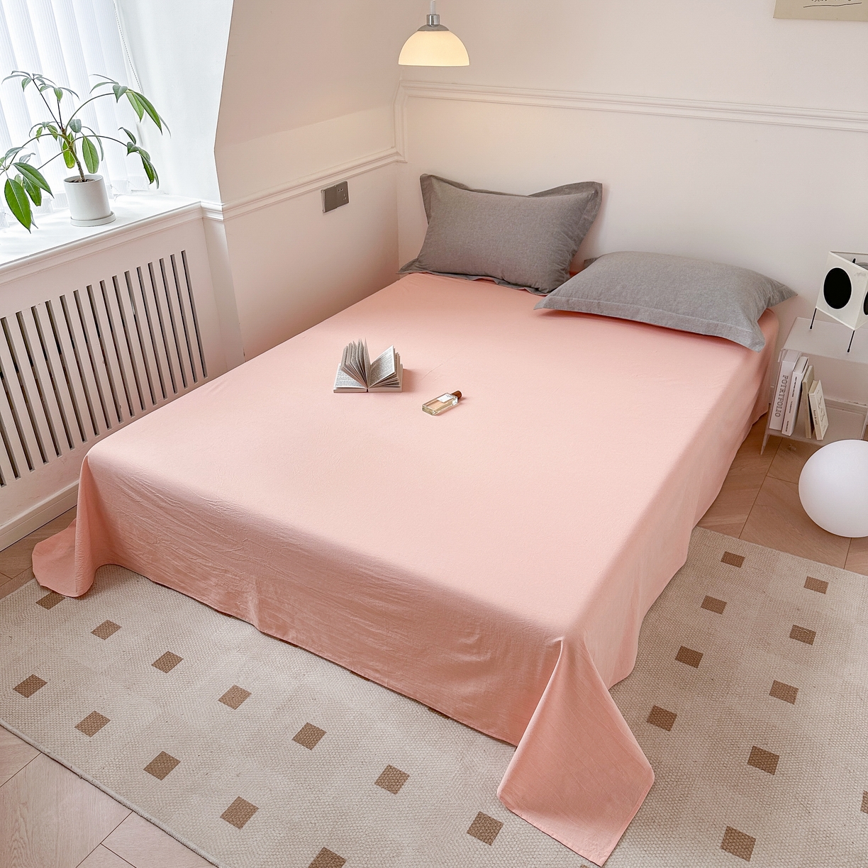 91家纺网 家纺一手货源 找家纺 嘉汀兰家居  2025新款A类母婴级有氧全棉色织水洗棉小清新印花床单单品单床单床单单件 少女粉