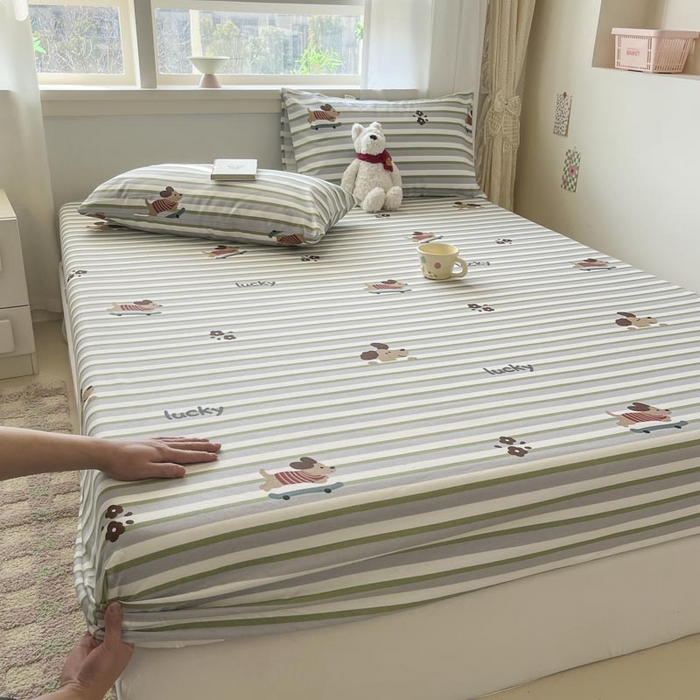 91家纺网 家纺一手货源 找家纺 新印象2025新款直角纯棉老粗布套件 床笠款 老粗布-哒哒狗 (