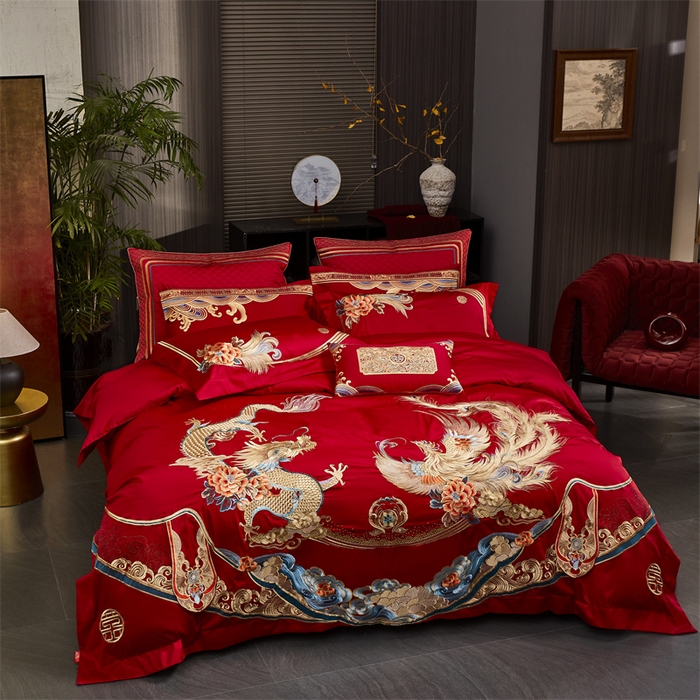 91家纺网 家纺一手货源 找家纺 高大尚婚庆馆 2025春夏新款双股长绒棉提花四件套-尊享系列皇家喜事