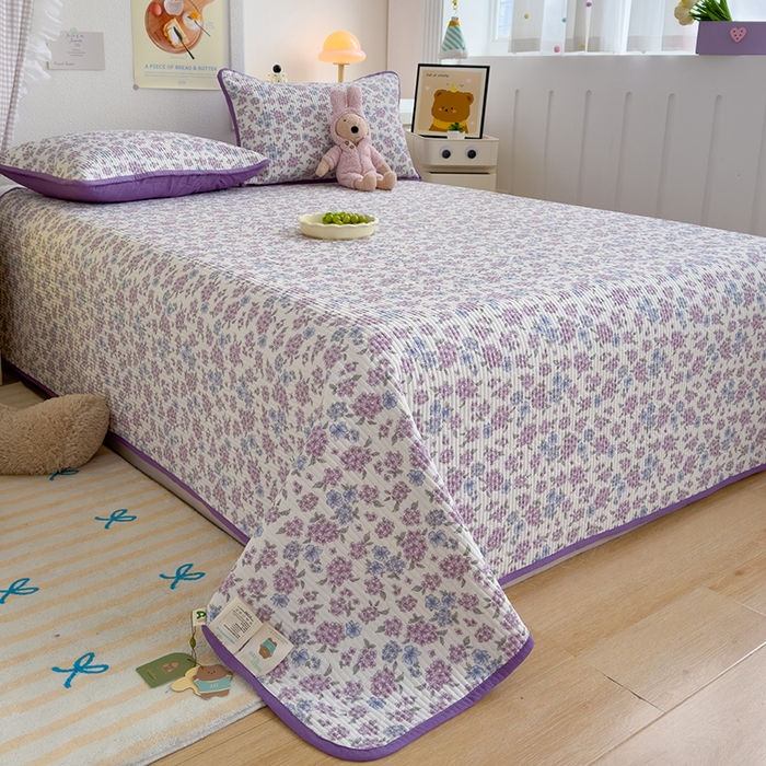 91家纺网 家纺一手货源 找家纺 赫梵茜 2025新款有氧针织双层纱单床盖床盖三件套床盖四件套 紫藤花开