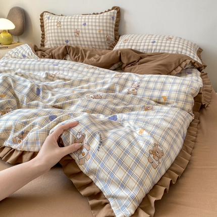 91家纺网 家纺一手货源 找家纺 （总）欧尚 2025新款针织棉双层纱四件套