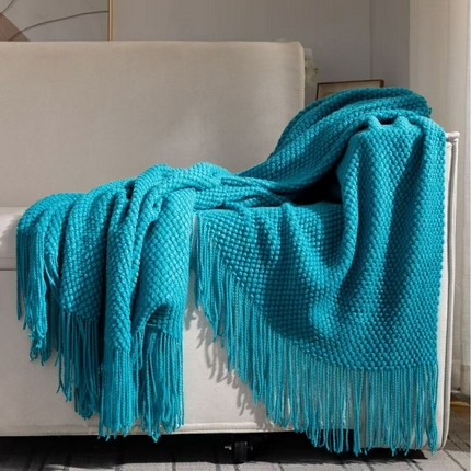 91家纺网 家纺一手货源 找家纺 （总）苏木年华2025新款样板房间针织流苏搭毯搭巾盖毯沙发巾床尾毯床尾旗酒店披毯毛毯子-玉米粒