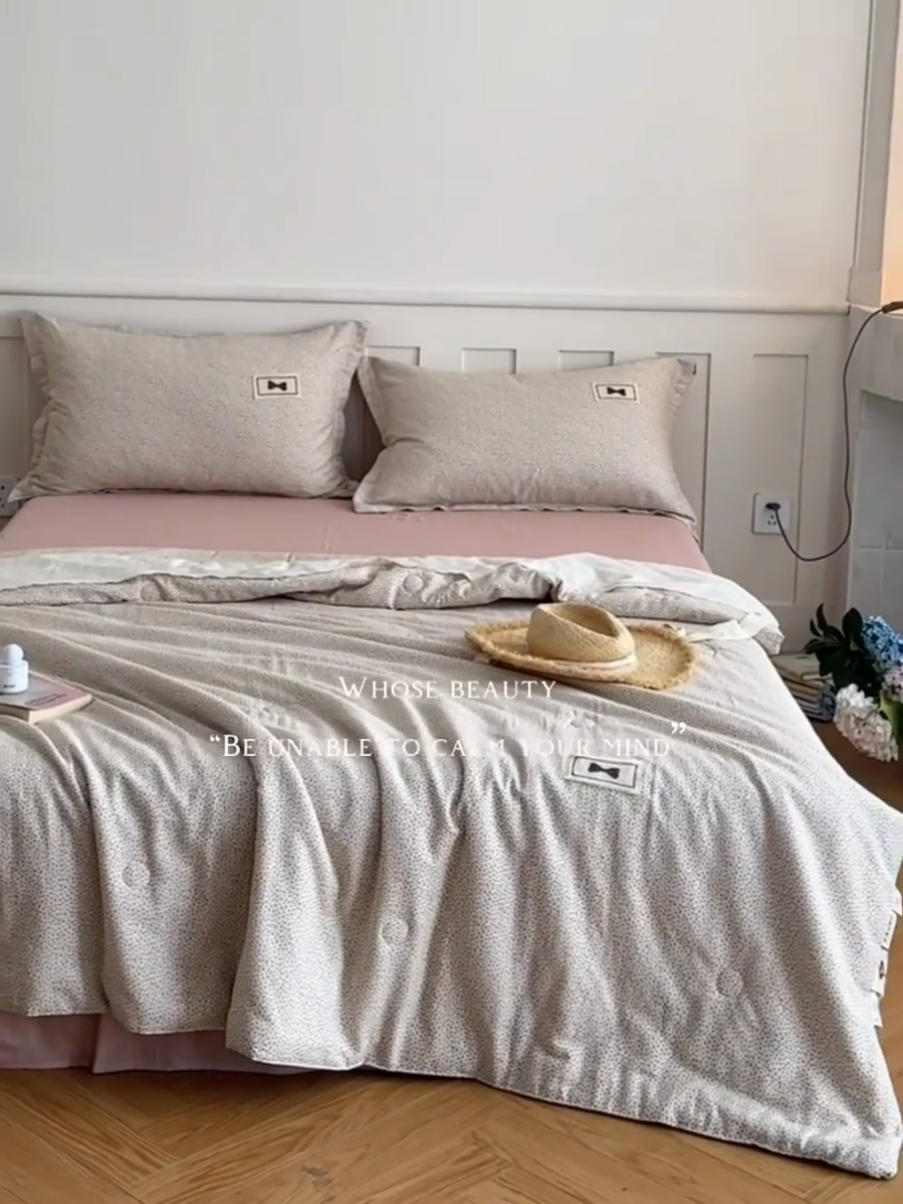 91家纺网 家纺一手货源 找家纺 帕拉美拉 2025新款全棉双层纱玉米聚乳酸夏被春秋被冬被玉米被 三件套四件套 洛伊（粉）