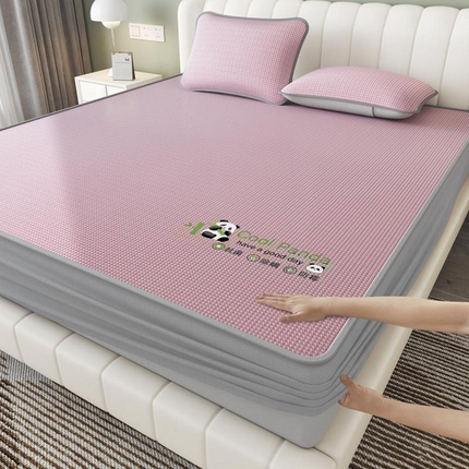 福来临家纺 2025新款清凉抗菌冰丝床席床笠-熊猫 熊猫-粉-床笠款