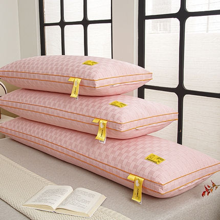 织布人 2025新款枕芯立体华夫格大豆双人枕长枕家用枕头情侣长枕双人枕头 立体华夫格大豆双人枕-粉色 48*180cm