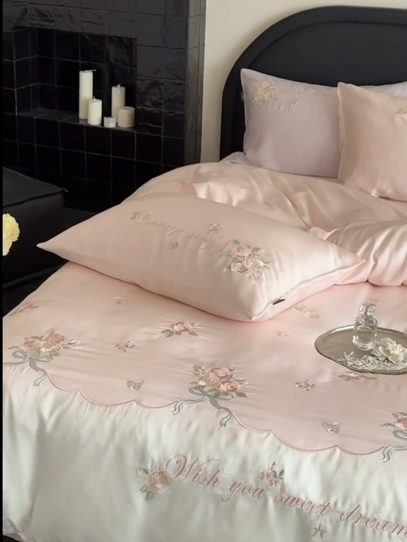 91家纺网 家纺一手货源 找家纺 鹿班家居 2025新款夏季60S莱赛尔刺绣四件套-泡芙发带【标准会员-20元】 泡芙发带-粉色