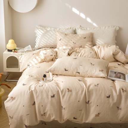 91家纺网 家纺一手货源 找家纺 （总）嘉汀兰家居 2025新款圆角花边款全棉纯棉A类母婴级有氧全棉双层纱亲肤全棉小清新印花四件套