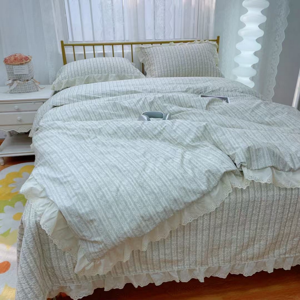 91家纺网 家纺一手货源 找家纺 暖居 2025春夏款高温砂洗棉花床盖三件套被套四件套同款纯棉夏被空调被四季 伊甸园