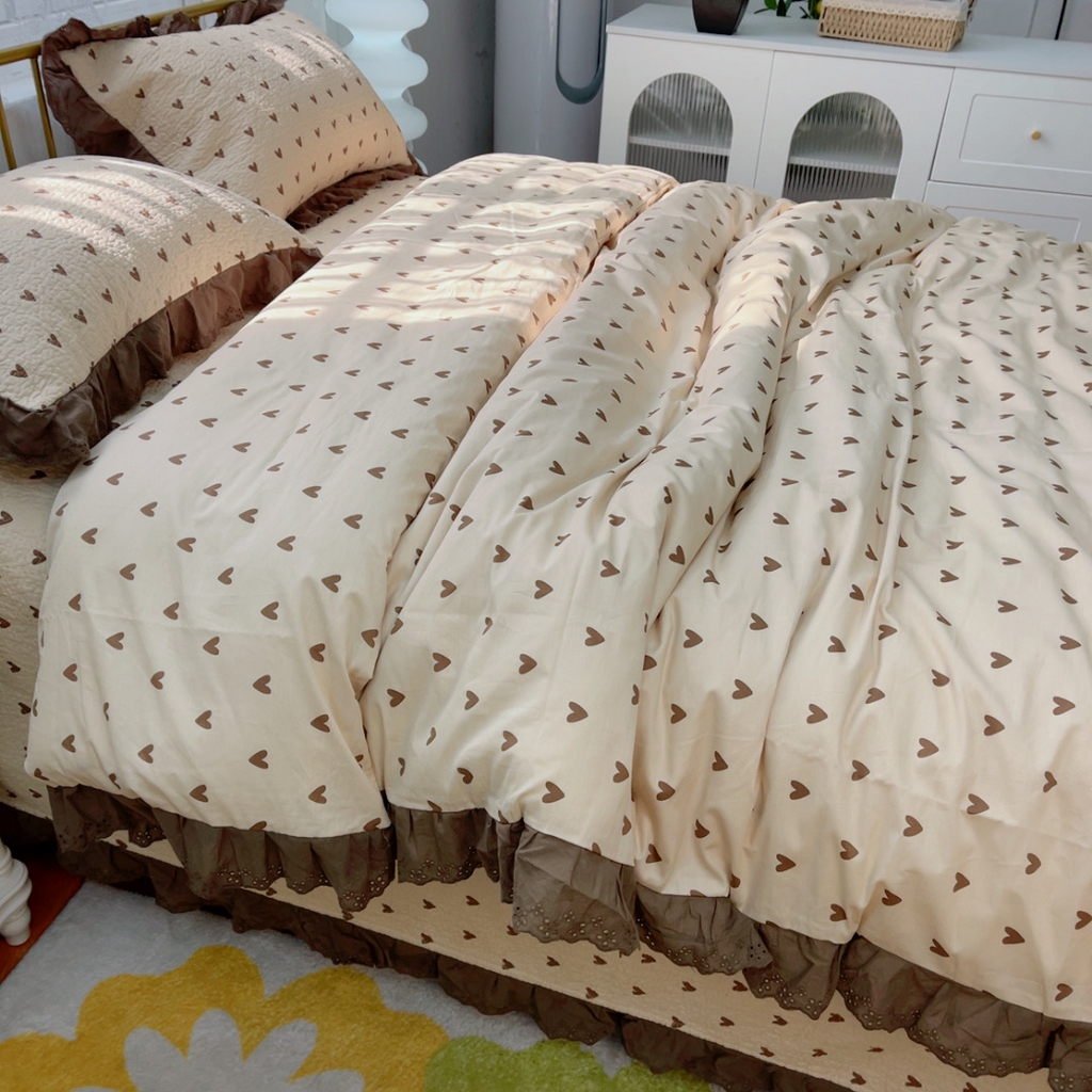 91家纺网 家纺一手货源 找家纺 暖居 2025春夏款高温砂洗棉花床盖三件套被套四件套同款纯棉夏被空调被四季 爱心卡