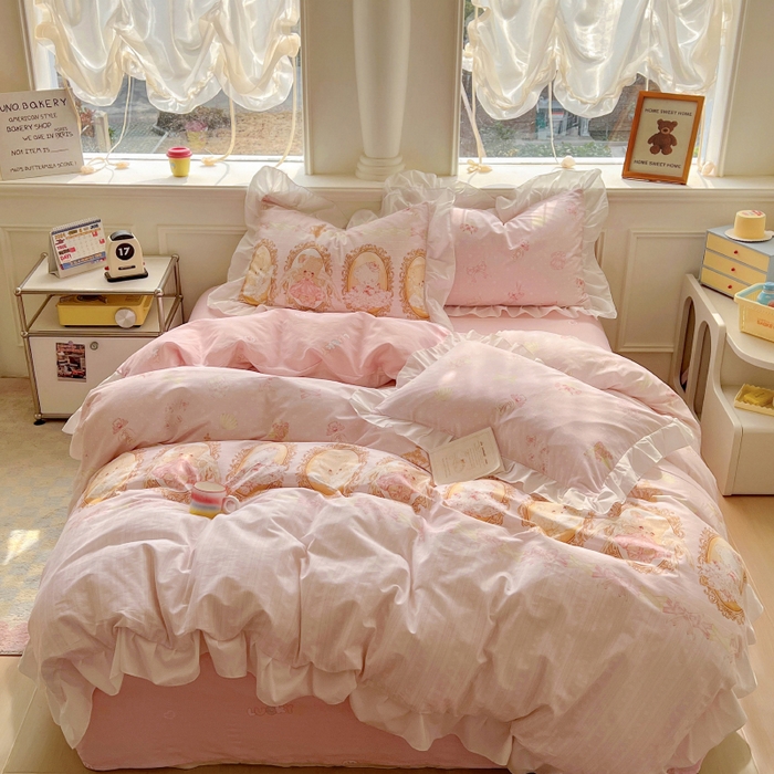 91家纺网 家纺一手货源 找家纺 （总）浩诚 2025新款洛丽塔纯棉花边款四件套