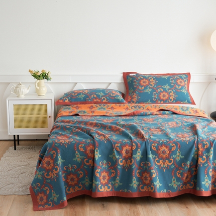 棠薇家纺 2025新款60S长绒棉纯棉纱布毛巾被 温婉花境 【磨砂按摩手感】