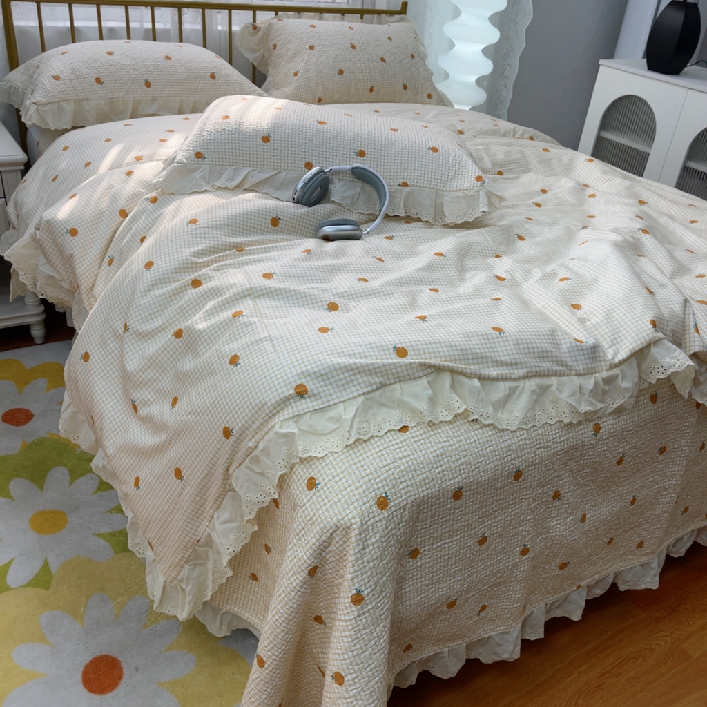 91家纺网 家纺一手货源 找家纺 暖居 2025春夏款高温砂洗棉花床盖三件套被套四件套同款纯棉夏被空调被四季 小甜橘