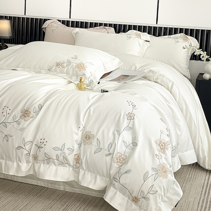 91家纺网 家纺一手货源 找家纺 （总）2025新款春夏新款A类长绒棉全工艺刺绣四件套纯棉全棉轻奢风直播高端床上用品