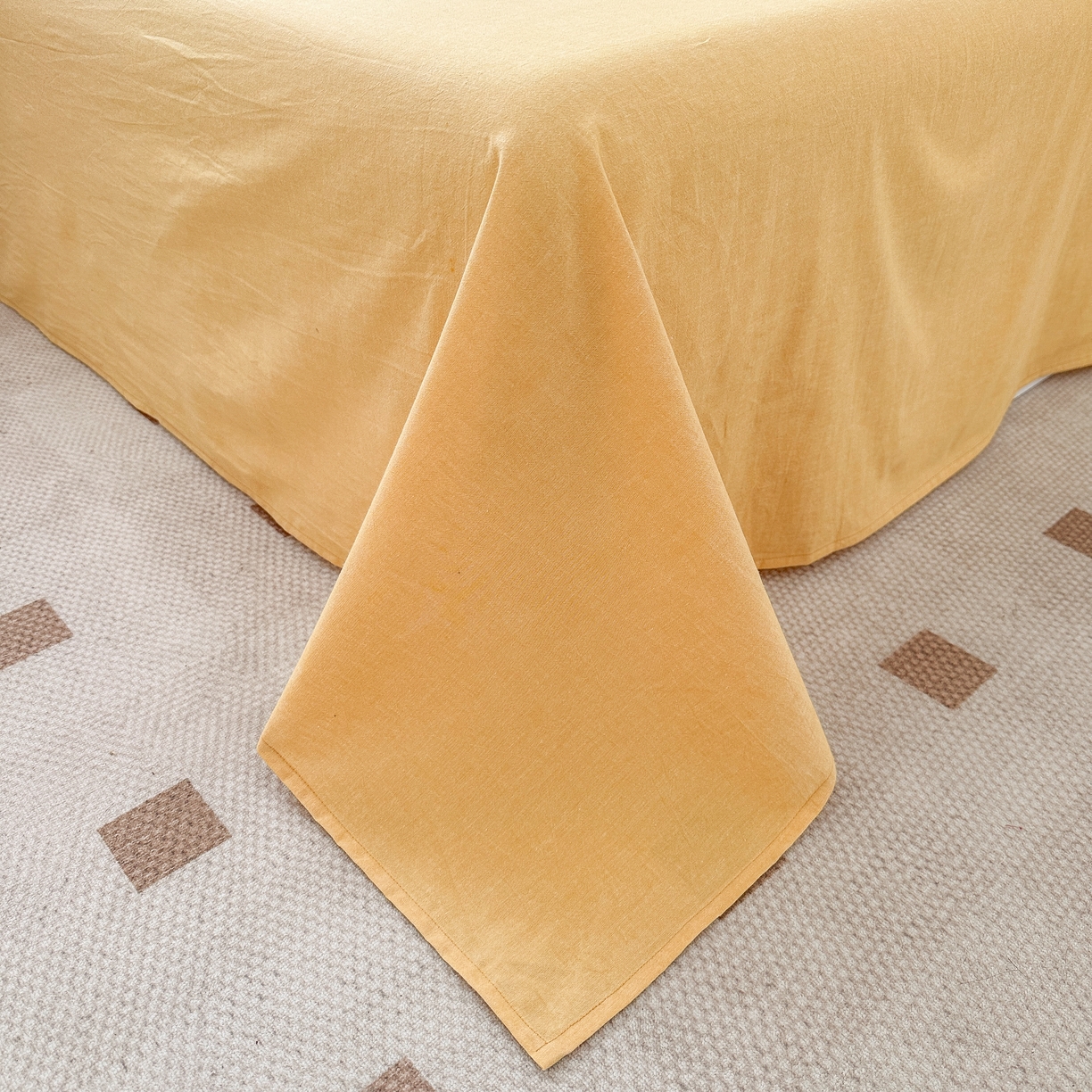 91家纺网 家纺一手货源 找家纺 嘉汀兰家居  2025新款A类母婴级有氧全棉色织水洗棉小清新印花床单单品单床单床单单件 黄