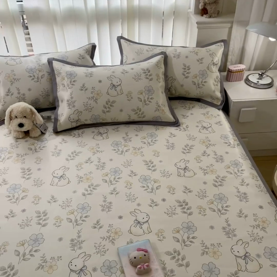 91家纺网 家纺一手货源 找家纺 川悦生活 2025新款600D立体宽边冰丝印花凉席 兰花小园