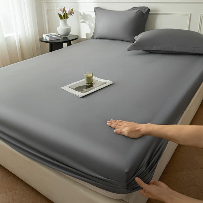 91家纺网 家纺一手货源 找家纺 涵宸2025新款天丝-天丝棉-纯色单床笠-场景1 床笠-星夜灰