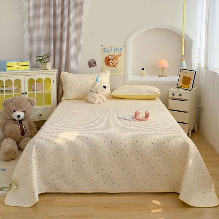 91家纺网 家纺一手货源 找家纺 赫梵茜 2025新款有氧针织双层纱单床盖床盖三件套床盖四件套 奶油波波