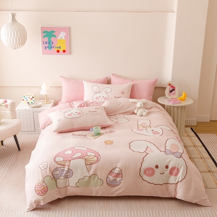 2025新款设计师专版全棉双层纱四件套 彩虹蘑菇