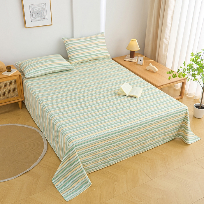 91家纺网 家纺一手货源 找家纺 九亭家纺 2025新款A类全棉老粗布床单 羽安-绿