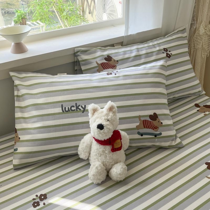 91家纺网 家纺一手货源 找家纺 新印象2025新款直角纯棉老粗布套件 床笠款 老粗布-哒哒狗 (