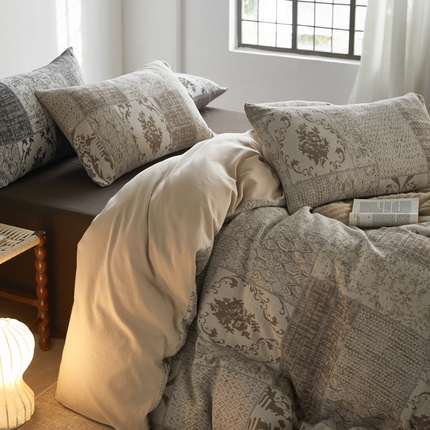 山舍家居 2025新款全棉纯棉色织纱布四件套系列-树下萨瓦呢(棚拍一） 树下萨瓦呢-咖