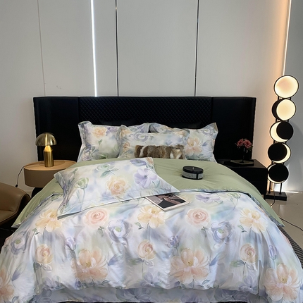 91家纺网 家纺一手货源 找家纺 莱豫家纺 2025新款50支长绒棉数码印花四件套 芸婉