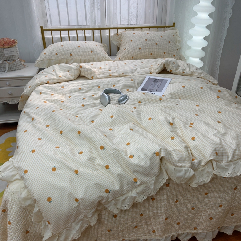 91家纺网 家纺一手货源 找家纺 暖居 2025春夏款高温砂洗棉花床盖三件套被套四件套同款纯棉夏被空调被四季 小甜橘