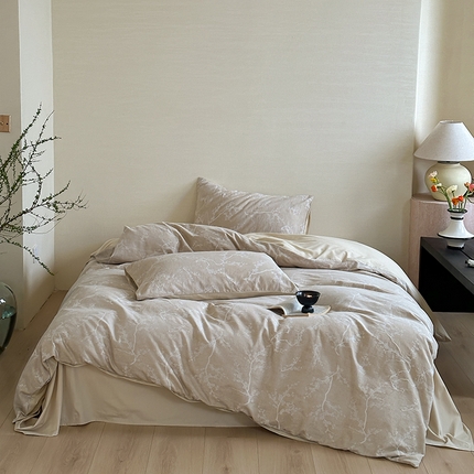 91家纺网 家纺一手货源 找家纺 简家居 2025新款60支色织空气感大提花四件套-乌木沉香 乌木沉香-米咖