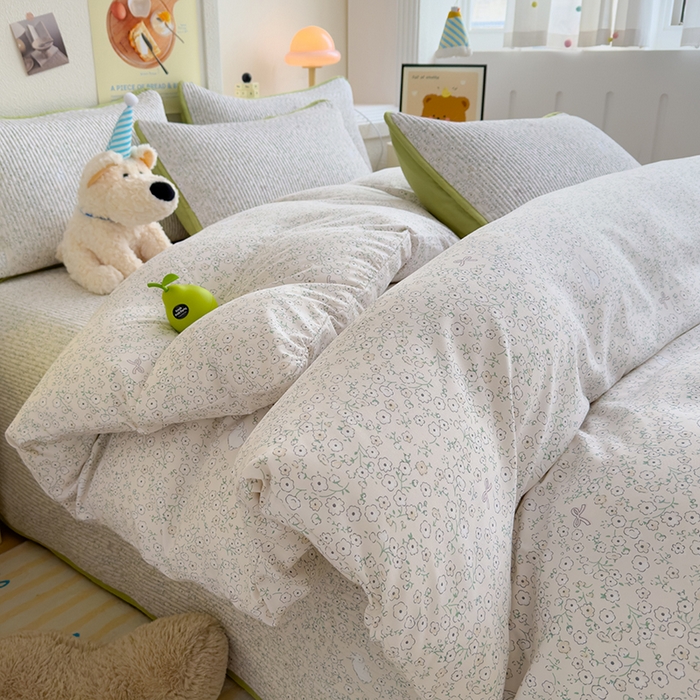 91家纺网 家纺一手货源 找家纺 赫梵茜 2025新款有氧针织双层纱单床盖床盖三件套床盖四件套 安琪拉兔