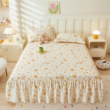 名优家纺 2025新款A类13070全棉纯棉韩版印花床裙 橙心如意